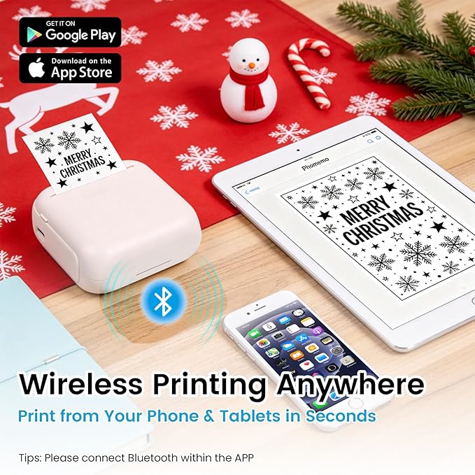 Mini Sticker Printer, Portable Bluetooth Inkless Thermal Label Maker with 3 Rolls Paper, Rechargeable Sticker Print Pod for Journaling, Notes, DIY Crafts, Home & Office