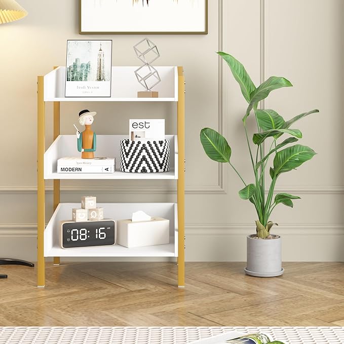 VECELO Bookshelf,Small Bookcase,3-Tier Storage Organizer,Industrial Shelving Unit for Living Room,Classroom,Office,Dormitory,Set of 2,White