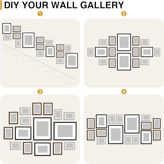 decorUhome Assorted Picture Frames Collage Wall Decor for Photo Gallery Display Set of 16 Including Two 11x14 / Two 8x10 / Six 5x7 / Six 4x6 for Family Wall Decor, Black/Brown/Grey, 16 Pack
