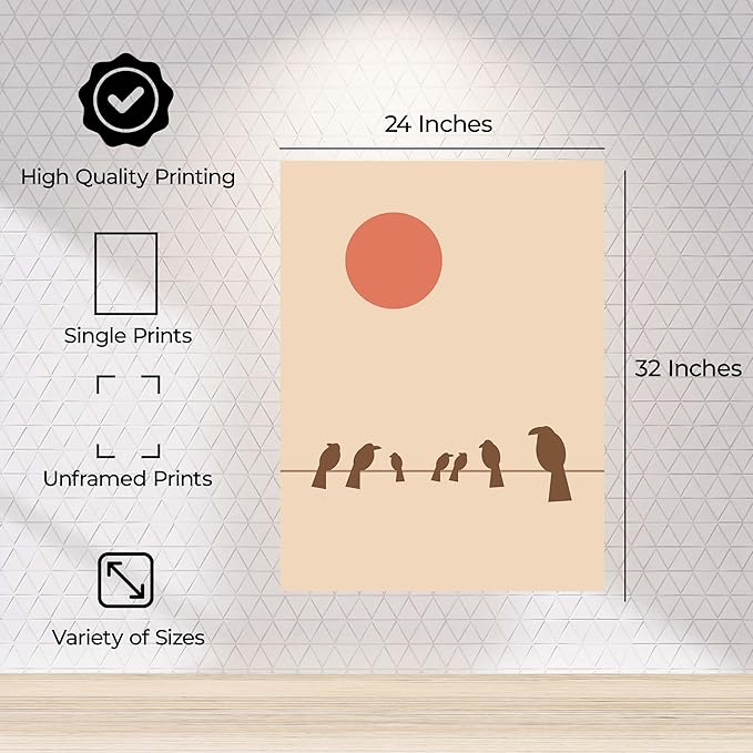 ALPINE INK CO. Abstract Bird Canvas Poster - Minimal Silhouette Perch Artwork - Warm Neutral Modern Style - Living Room Bedroom Office Decor - 24x32 Unframed Canvas Print
