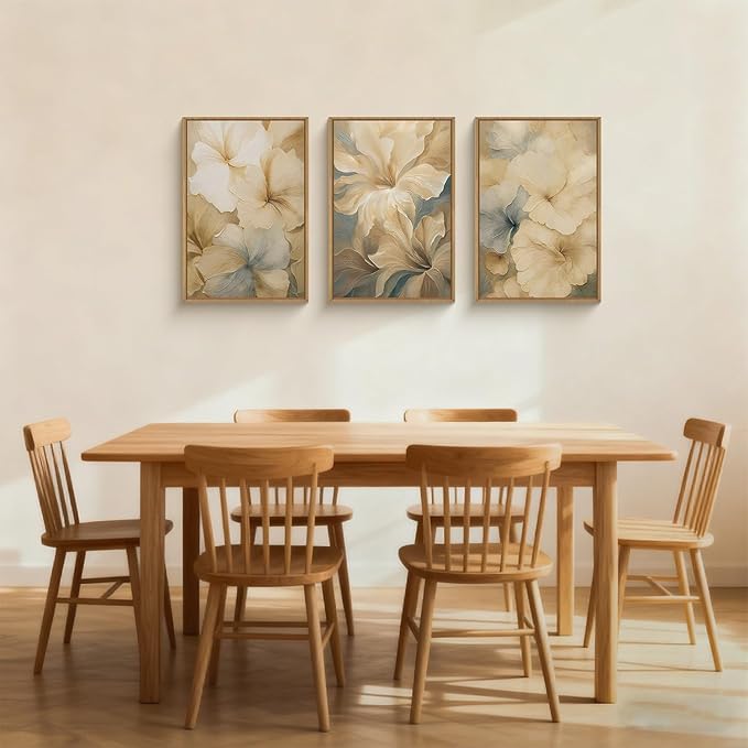 KAIRNE Abstract Floral Wall Art Set of 3, Modern Neutral Flower Prints, Boho Botanical Artwork for Living Room Bedroom Office, 24×36inch