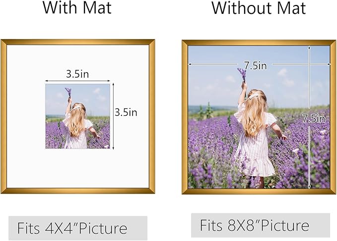 Golden State Art, Gallery Wall Frame Set of 6 - Bronze 8x8 Aluminum Photo Frames with Mat for 4x4 Pictures - 8 x 8 inch Metal Frame with Real Glass Cover - Elegant Home or Office Decor