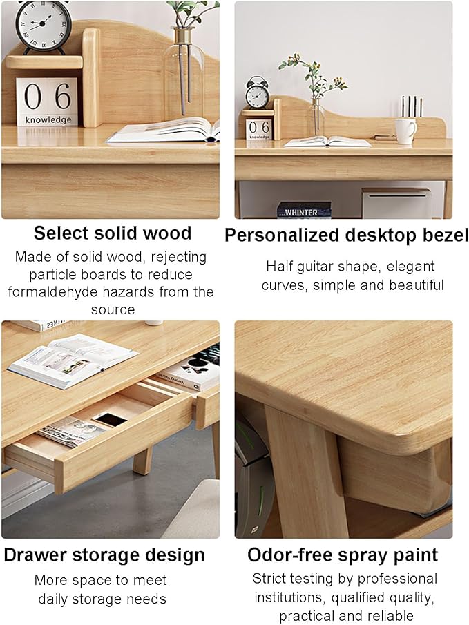 SAZDFY Solid Wood Writing Desk with Drawer and Shelves,Home Office Desk Workstation with Hooks, Modern Work Writing Desk PC Study Table for Small Spaces(120x60x75cm(47x24x30inch), White)