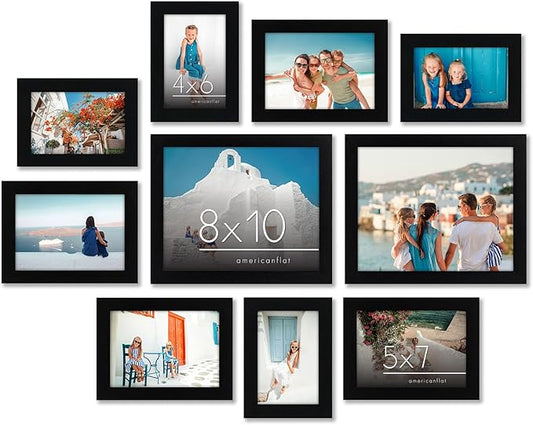 Americanflat Set of 10 Picture Frames with Shatter-Resistant Glass - Gallery Wall Frame Set with Two 8x10, Four 5x7 and Four 4x6 Frames - Signature Collection - Black