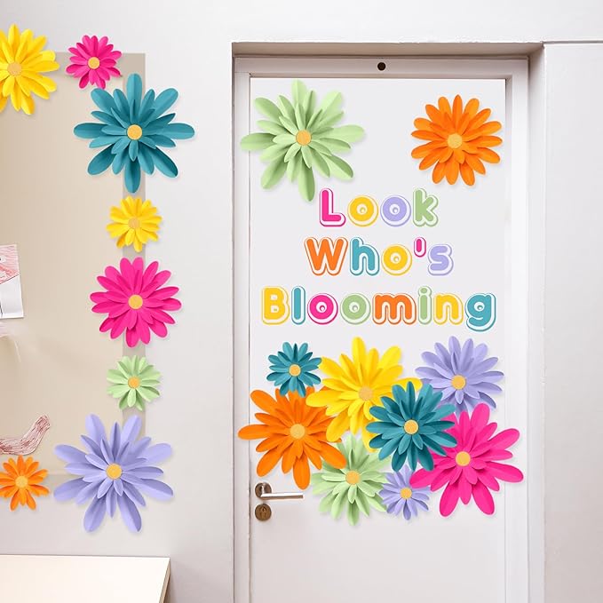 18 Pcs Paper Flowers Decorations for Wall DIY Flower Bulletin Board 3D Fiesta Paper Floral Backdrop Decoration for Photo Backdrop Classroom Back to School Party(Multicolor)