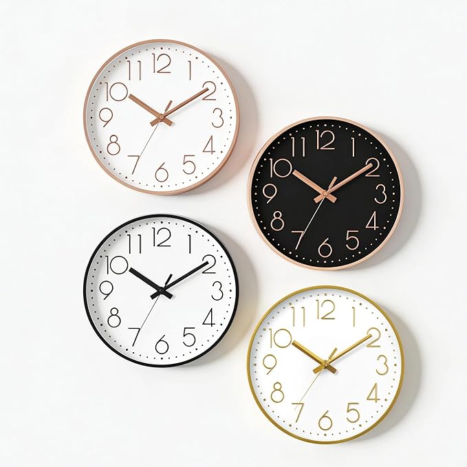 Wall Clock - 10 Inch Silent Non-Ticking Modern 3D Wall Clocks Battery Operated - Decorative Clock for Kitchen, Home Office, Bathroom, Bedroom(Rose Gold)