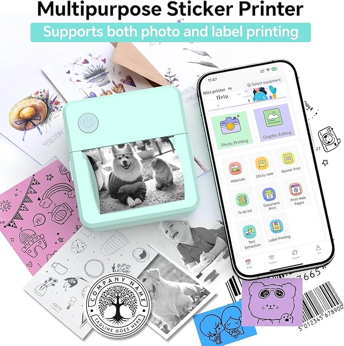 Rotema Label Maker Machine with Tape – Bluetooth Thermal Label Printer, Label Maker Machine,Mini Sticker Maker for Home, Office, School & Small Business, Includes 2 Rolls of Label Paper
