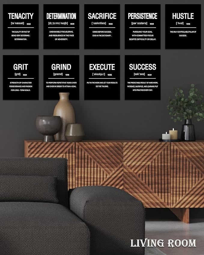 Drsoum Framed Inspirational Office Wall Art Motivational Wall Decor Quotes Encouraging Canvas Posters for Living Room Bedroom Sayings 8” x10” x9 PCS FRAMED