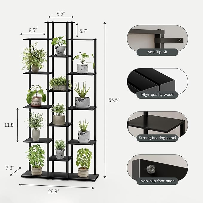 5-Tier Small Space Bookshelf,Sturdy Compact Bookcase for Study Room/Bedroom,Easy Assembly Wooden Storage Shelf（7.8” D,Black）