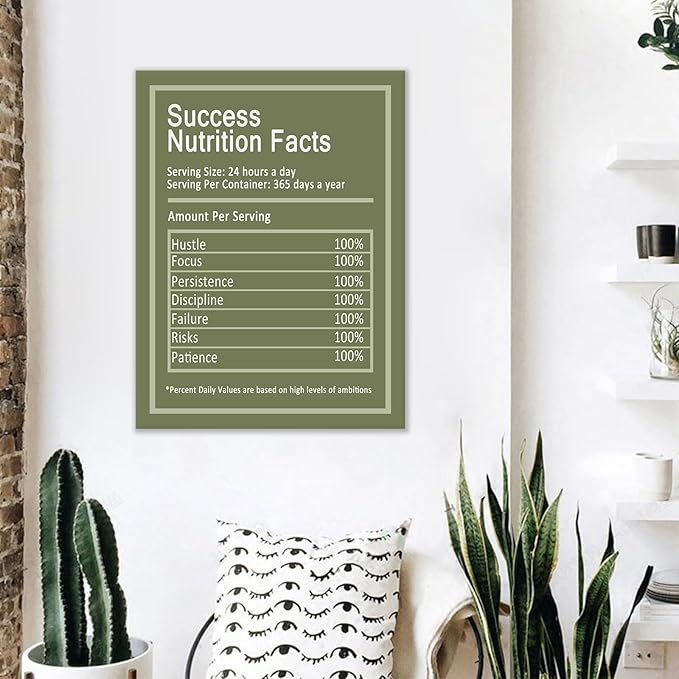 Motivational Canvas Wall Art Office Decor Nutrition Facts Inspirational Entrepreneur Quotes Poster Print Wooden Framed Painting Artwork for Modern Home Bedroom Kitchen Gym Ready to Hang [18''Hx24''W]