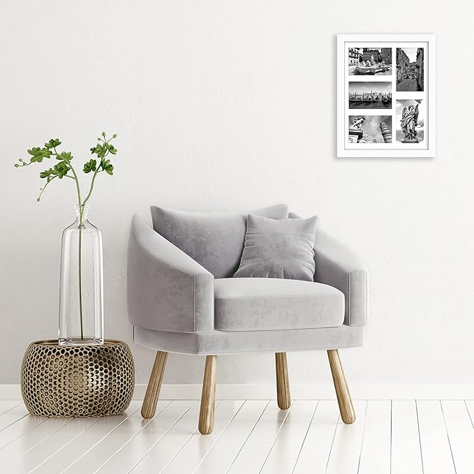 Americanflat 4x6 Collage Picture Frame with Shatter-Resistant Glass - Fits Five 4x6 Photos or Use as One 11x14 Picture Frame - Signature Collection - Collage Frames for Wall Display - White