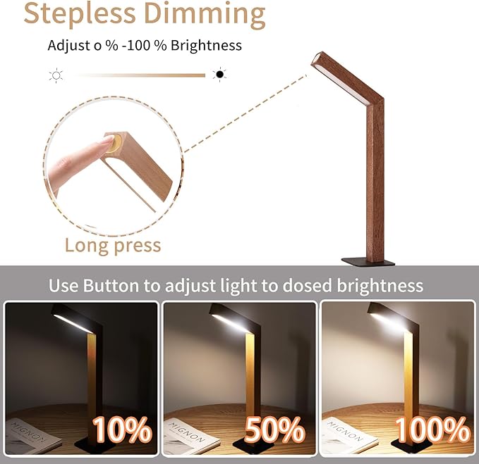 Wooden Desk Light ，Dimmable Desk Lamp for Home Office with USB Wireless Charging Port ，Touch Control RotatableDesk Adjustable Night Light(Sapele Wood)