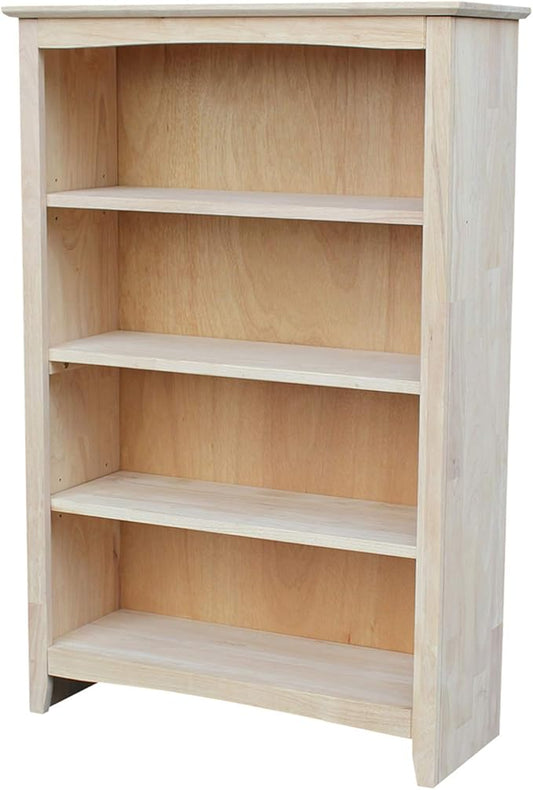 International Concepts Shaker Bookcase, 48-Inch High, Solid Parawood, Unfinished