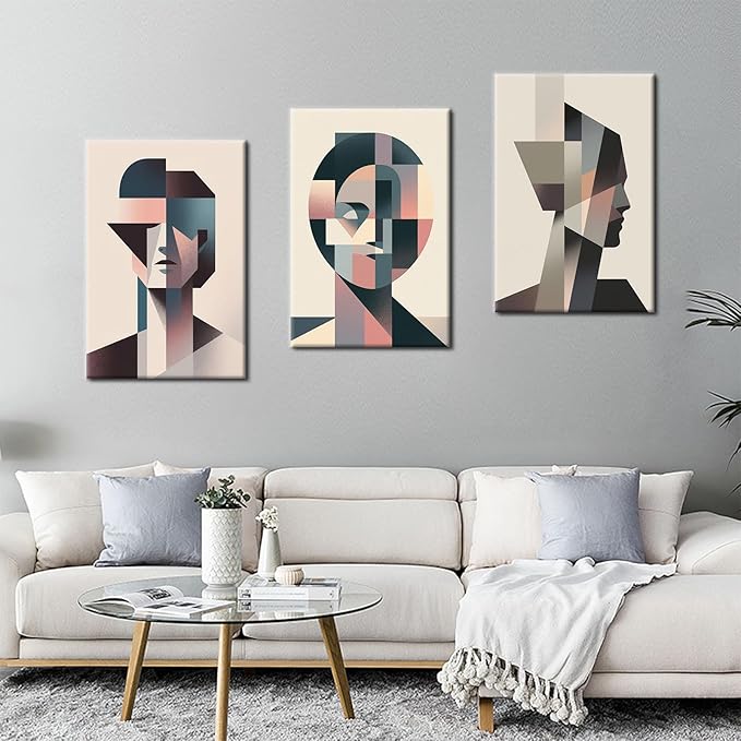 3 Separate Abstract Geometric Stitching Wall Artwork Graphic Combinations Picture Painting Modern Minimalism Poster Print for Office Home Living Room Decoration Stretched and Framed [72''Wx36''H]