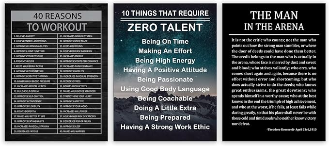 WYJZDZQ8 The Man In The Arena Inspirational Canvas Office 3 Panel Print Wall Art Motivational 40 Reasons to Workout Poster Painting Modern Inspiring Artwork for Home Classroom Decor[36''Wx 16''H]