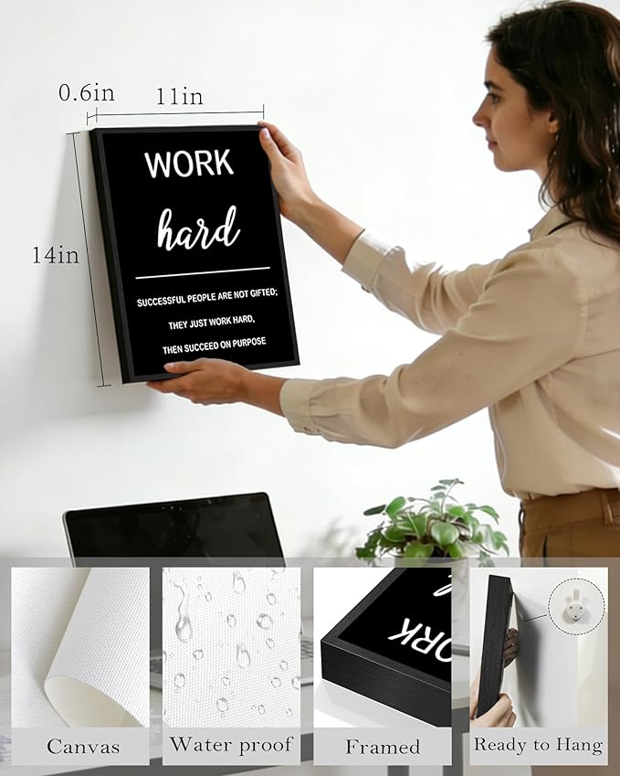 KUVIOKE Inspirational Framed Wall Art Motivational Quotes Wall Decor Encouraging Office Posters Sayings for Classroom Bedroom Living Room Ready to Hang Set of 6, 11x14in (Black Framed)