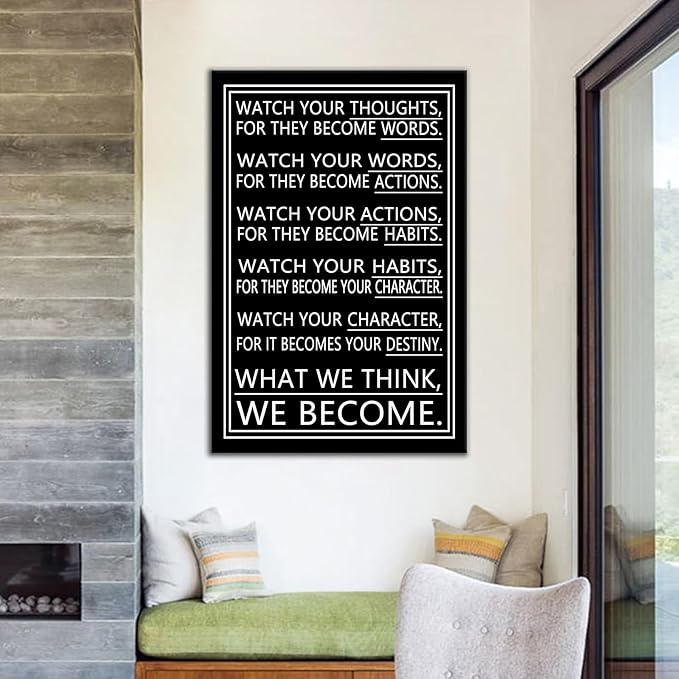 DINGFUN Motivational Posters Office Decor Inspirational Wall Art Watch Your Thoughts Positive Quotes Picture Painting for Men Artwork for Company Workplace Living Room Ready to Hang [24" W X 36" H]