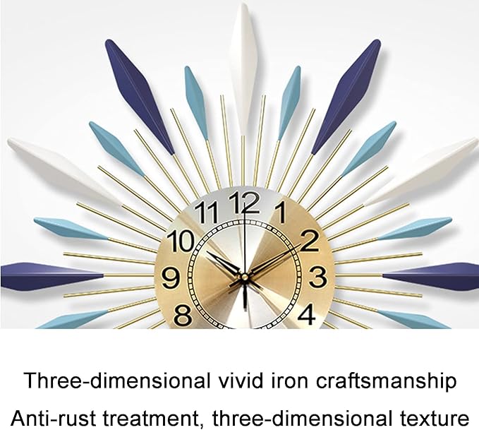 Wall Clock Art Simple Wall Clock Large Metal Wall Clocks Sunburst 3D Wall Clock with Silent Quartz Movement Modern Non Ticking Clock for Living Room, Bedroom, Office,68cm Wall Decor Clock Hello ( )