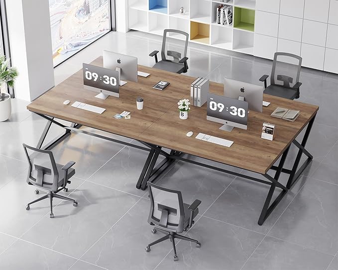 IBF Rustic Computer Desk, Modern Metal Home Office Desk, Farmhouse Work Study Writing Desk in Bedroom, Minimalist Wood Laptop Executive Workstation Computer PC Gaming Table, Rustic Oak, 55 in