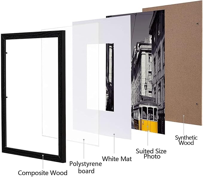 eletecpro 11x14 Picture Frames Set of 10 with Clear Acrylic Cover, Gallery Wall Decor, Displays 8x10 Photos with Mat or 11x14 Without, Horizontal or Vertical Wall Mount, Black
