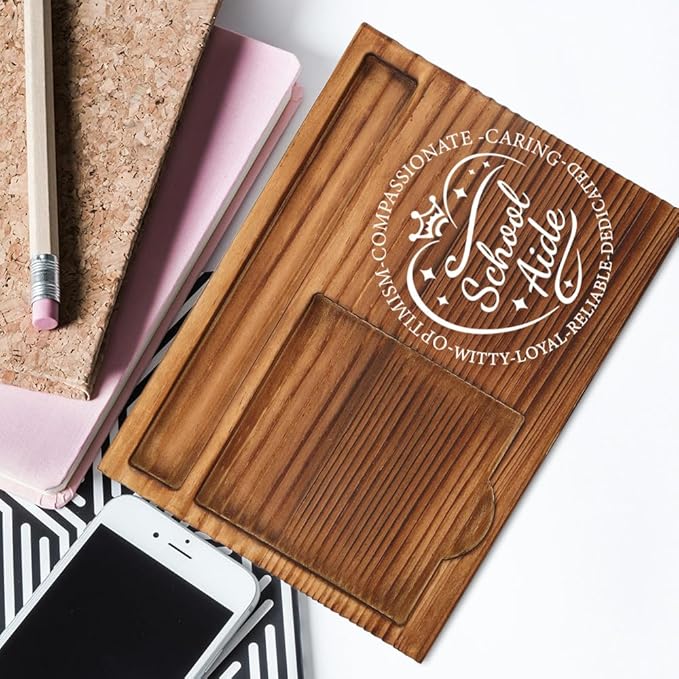 THRXOBN Stylish Desk Organizer for School Aides & Educators - Natural Wood with Slots for Notes, Pens, and Small Office Supplies – Practical and Elegant Workspace Storage Solution,WSH7