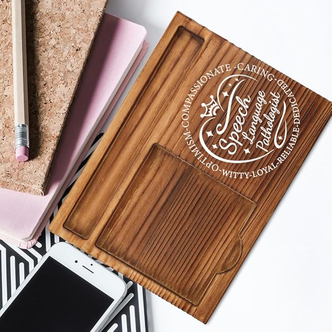 THRXOBN Desk Organizer for Speech Language Pathologists & Healthcare Professionals - Natural Wood with Slots for Notes, Pens, and Small Office Supplies – Stylish & Practical Workspace Solution,WSH12
