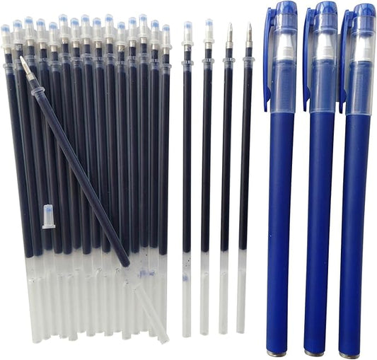 Blue Pens and 0.5mm Pen Refill,Gel Pen Ink Refills Set Kit, 20 Pcs Blue Ink Pen Refills with 3 Gel Pens. (Pen & Refill)
