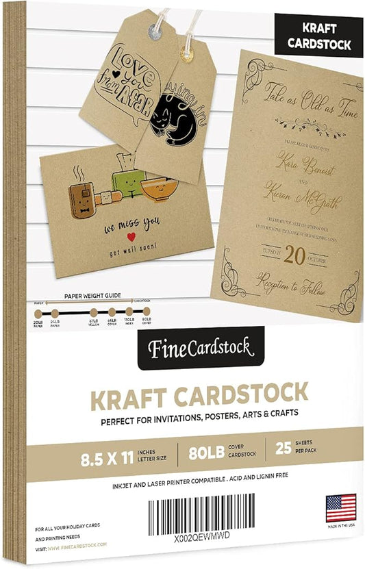 Brown Kraft Cardstock Paper, Heavyweight 8.5 x 11 Card Stock for Business Greeting Cards & Invitations, Gift Tags, Art & Crafts and More! | 80lb (216gsm) Cover | 25 per Pack
