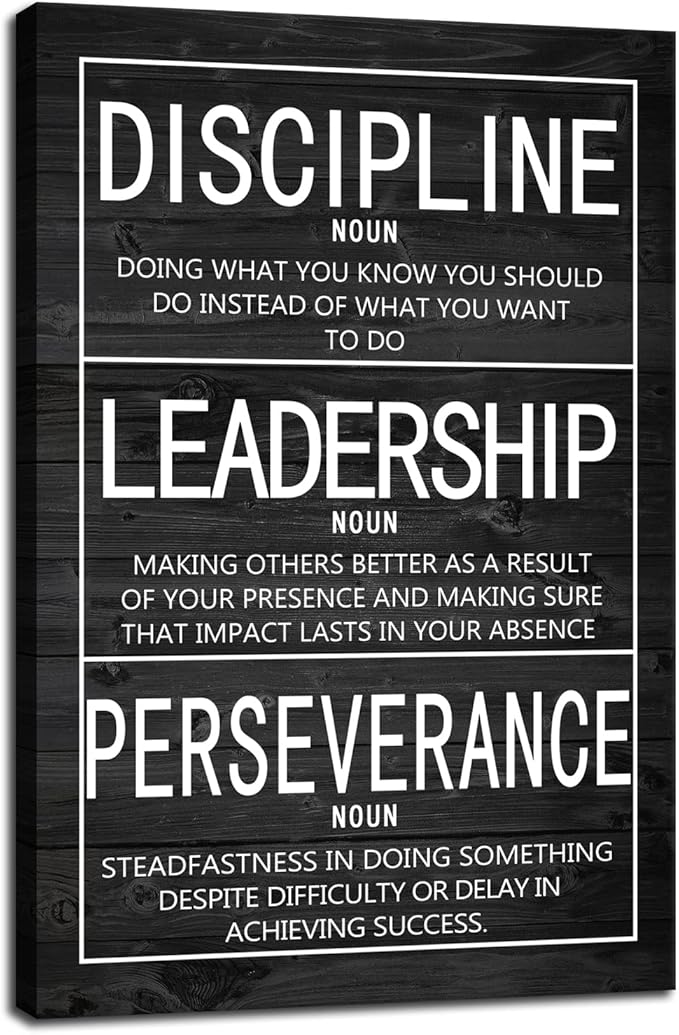 Inspirational Wall Art Discipline Leadership Perseverance Positive Motivational Poster Canvas Painting Wall Art Framed Artwork Prints Picture for Living Room Office Gym [24''Wx 36''H]