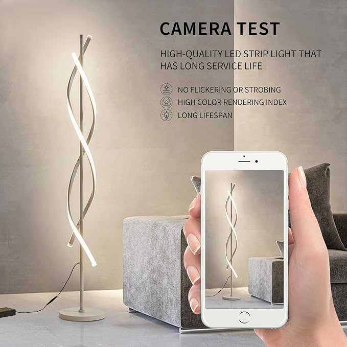 LED Floor Lamps for Living Room,Spiral Modern Floor Lamps with Remote Control 60 Inch Dimmable White Floor Lamp 48W Standing Lamp with Timer 3 Color Temperature Corner Floor Lamp for Bedroom