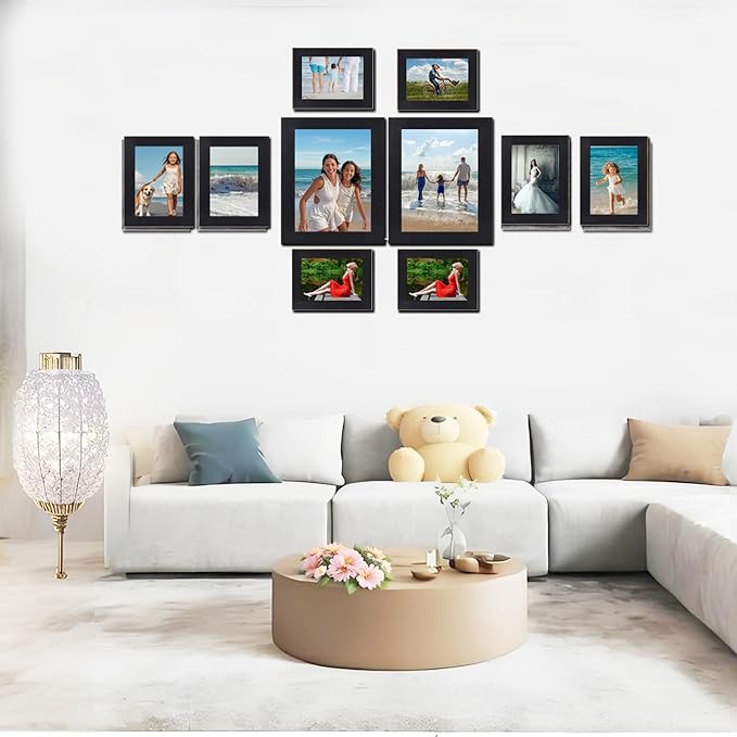 Picture Frames Set 10 Pack Collage Picture Frames,Gallery Wall Frame Set with Four 8x10, Four 5x7, Four 4x6, Farmhouse Rustic Photo Frames for living room Wall Gallery Decor or Desk,Black