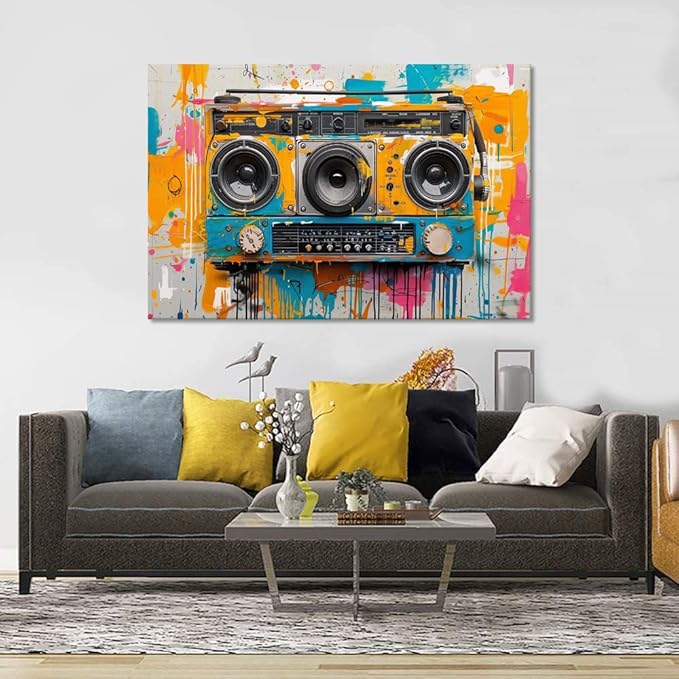 Music Graffiti Canvas Prints, Large Colorful Framed Wall Art for Bathroom Bedroom Living Room, Abstract Music Wall Decor Stretched and Framed Ready to Hang 24"X36"