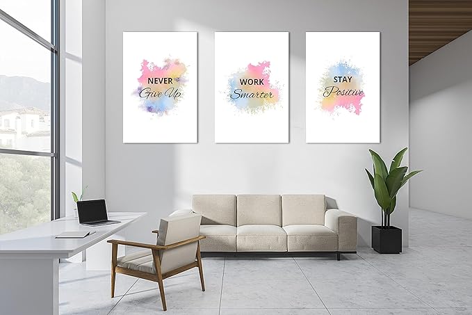 3 Piece Office Canvas Wall Art, Motivational Quotes Colorful Canvas Print Pictures Wall Decor for Office, Men Women Inspirational Framed Artwork Home Office Decor Ready to Hang 24"x36" x 3 Pcs