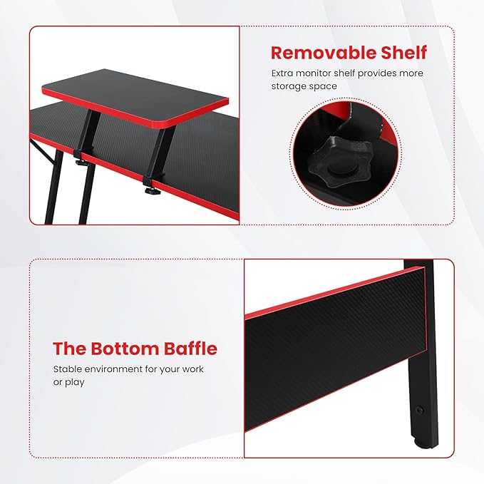 L Shaped Gaming Desk, 50 Inch Corner Desk, Office Computer Desk with Large Monitor Stand for Home Office Sturdy Writing Workstation, Easy to Assemble, Black