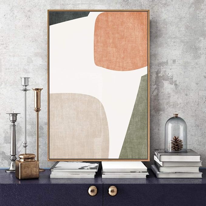 IDEA4WALL Framed Canvas Print Wall Art Multicolor Textured Transparent Green Color Blocks Geometric Shapes Illustrations Modern Art Chic Colorful for Living Room, Bedroom, Office - 16"x24" Natural