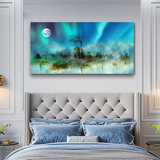 MHARTK66 Canvas Wall Art For Living Room Large Decoration For Bedroom Wall Decor Office Abstract Auroral Scenery Wall Paintings Framed Prints Pictures Artwork Hotel Room Home Decor 20x40 In