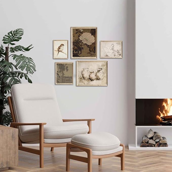 Vintage Rustic Wall Decor: Aesthetic Farmhouse Botanical Painting, Eclectic French Country Wall Collage Kit for Living Room, Dorm Gallery Home Decor, Unframed