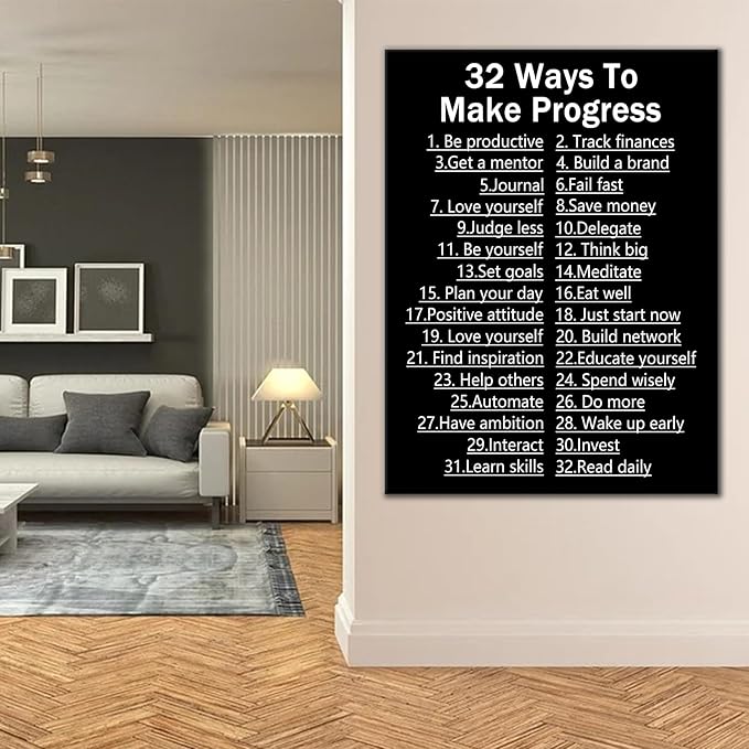 Motivational Office Poster Canvas Wall Art Success Inspirational Inspiring Quotes Picture Painting Wall Decor Artwork for Modern Home Living Room School Hallway Stretched and Framed [30''W X 40''H]