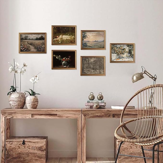 Gold Framed Wall Art Vintage Canvas Wall Art Fall Sunset Nature Landscape Artwork Prints Picture for Living Room Bedroom Farmhouse Bathroom Office Decor, 12x16