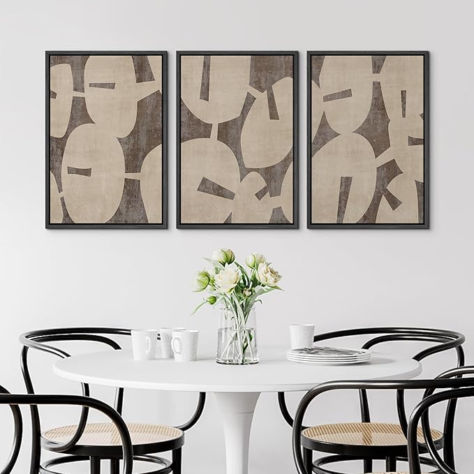 SIGNFORD Framed Wall Art Print Set Geometric Block Abstract Shapes Illustrations Modern Decorative Multicolor Relax/Calm Chic for Living Room, Bedroom, Office - 24"x36"x3 Black