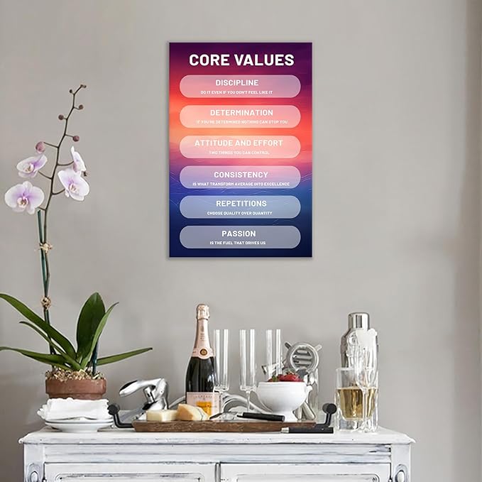 Core Values Inspirational Canvas Wall Art Motivational Entrepreneur Quotes Poster Print Positive Picture Wooden Painting for Bedroom Office Wall Decor Stretched and Framed [12''Wx18''H]