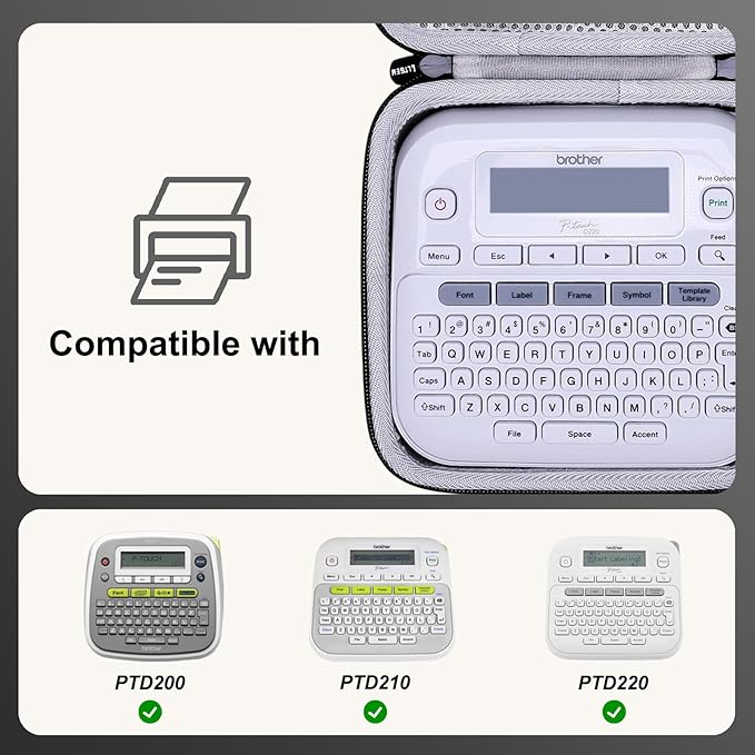 LTGEM Case Compatible with Brother P-Touch PTD220 / PTD210 / PTD200 Home/Office Everyday Label Maker, Black+Gray(Case Only)