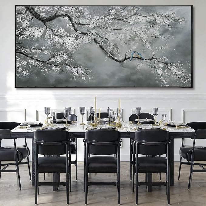 Artexist Modern Hand Painted Wall Art Black and White Home Wall Decor Plant Canvas Painting 40"x86" Large Pictures for Living Room Bedroom