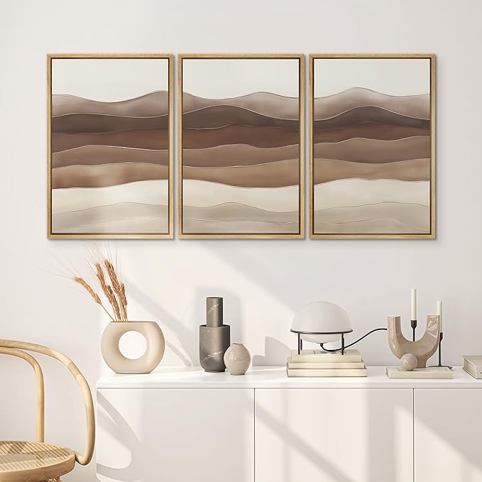 SIGNWIN Framed Canvas Print Wall Art Set Layered Earthy Ridges Illustrations Decorative Relax/Calm Zen for Living Room, Bedroom, Office - 16"x24"x3 NATURAL