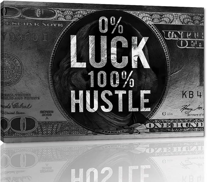 Yatsen Bridge Motivational Modern Home Decor 0% Luck 100% Hustle Canvas Wall Art Black and White Inspiring Office Artwork for Classroom Study Room Decor Farmed Easy to Hang, 44" Wx28 H