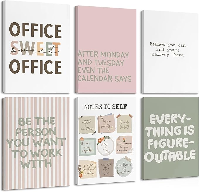 Office Inspirational Wall Art,Teamwork Motivational Wall Decor for Office,Workplace Canvas Wall Art Set of 6,Inspiring Quotes Poster Prints 12x16In