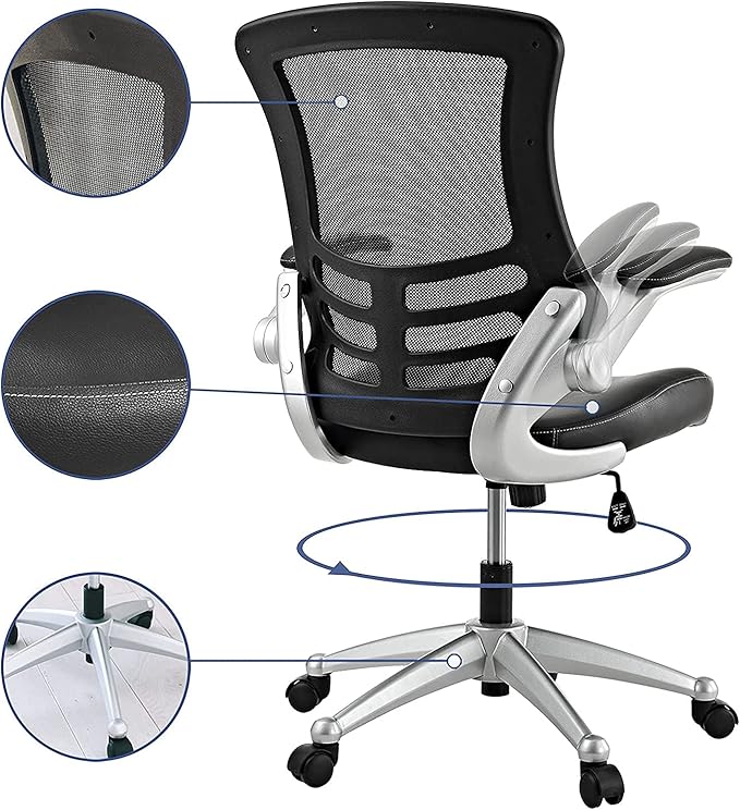 Modway Attainment Mesh Back and Vinyl Seat Modern Office Chair in Black