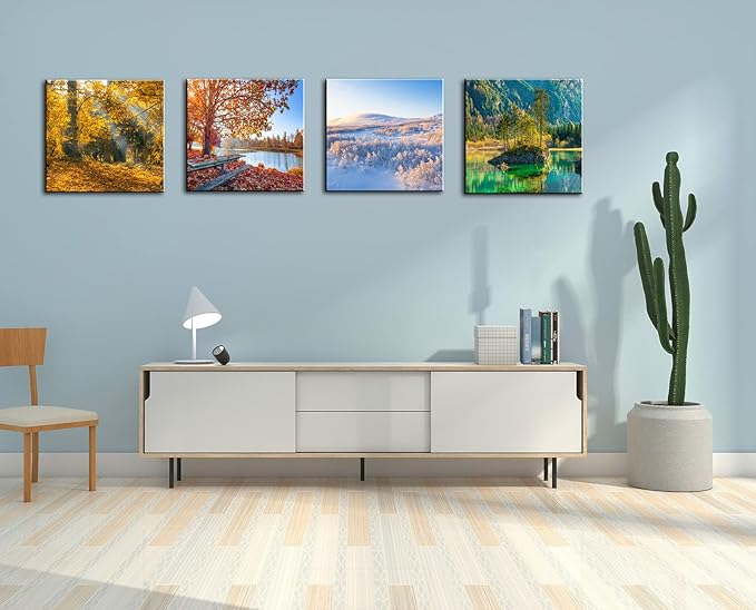OKEXCKK Four Seasons Landscape Canvas Wall Art Decor - Spring Summer Autumn Winter Colorful Tree Painting Modern Nature Forest Prints Artwork Picture for Bathroom Office Decoration
