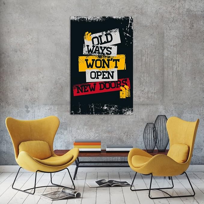 Large Size Modern Home Decor Motivational Entrepreneur Quotes Old Ways Won't Open New Doors Giclee Canvas Paingtings Posters for Study Room Classroom Gym Wall Decor Framed Ready to Hang-28 Wx44 H