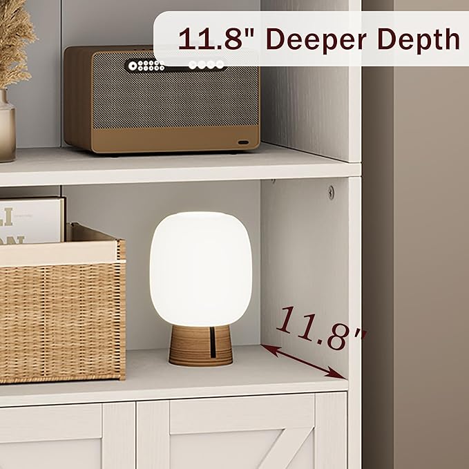 IDEALHOUSE Bookcase with Doors Industrial Bookshelf 11.8in Depth Display Storage Shelves 71.4in Tall Farmhouse Bookcases Wooden 6 Shelf Bookshelvels for Bedroom, Living Room, Home Office (White)
